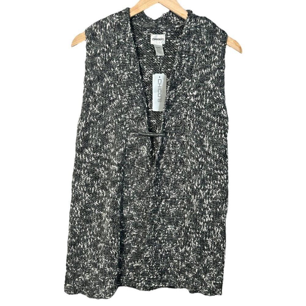 Chico’s Twilight‎ Tweed Long Sweater Vest Wool Blend Women's Size Small Grey New
